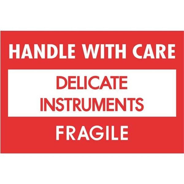 Box Partners Tape Logic DL1308 2 x 3 in. - Delicate Instruments - HWC - Fragile Labels; Red & White - Roll of 500 DL1308 - main